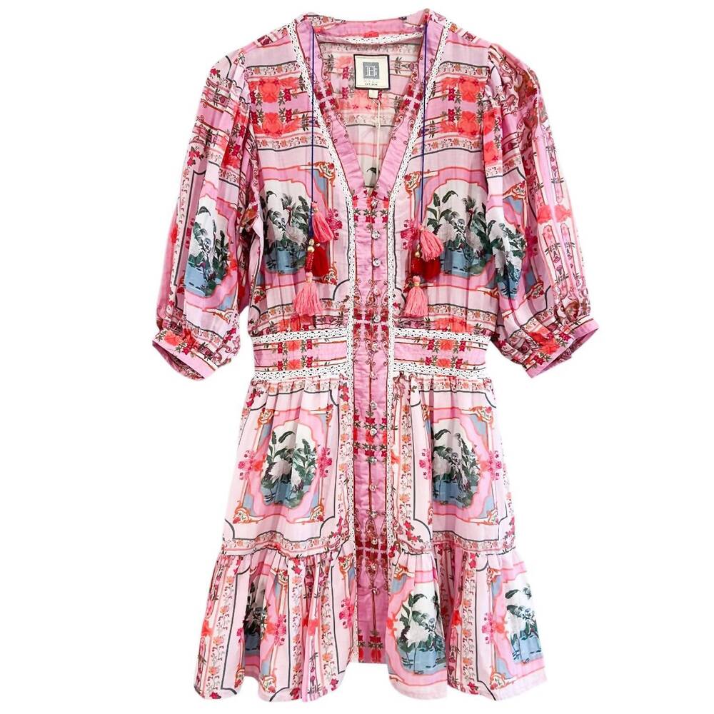 NEW BELL women's ann mini dress in pink bird print